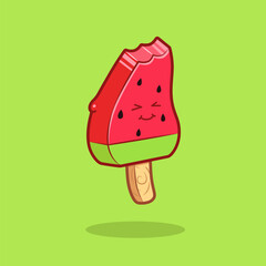 Isolated Vector Cute Cartoon of Watermelon Ice Cream Stick Mascot.