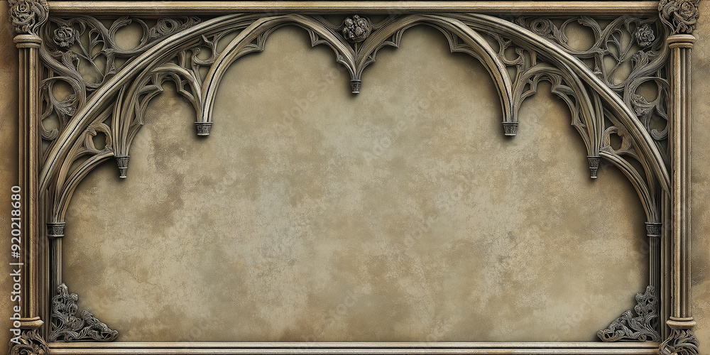 Poster gothic style frame border presenting a blank wall background