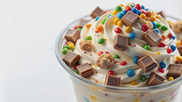 Close up of a creamy and delicious Mcflurry dessert with chunks of candy mixed in, fast food, dessert, ice cream, treat, indulgence