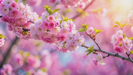 Flowering tree with pink blossoms on a background, spring, nature, bloom, foliage, isolated,pink, petals, branch, flora