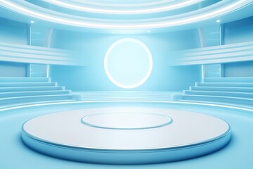 Obraz premium Futuristic circular stage with glowing halo.