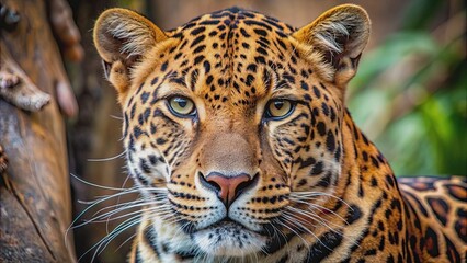 Fototapeta premium Close up photography of a brown and black leopard showcasing its beautiful fur and patterns, leopard, close up, photography