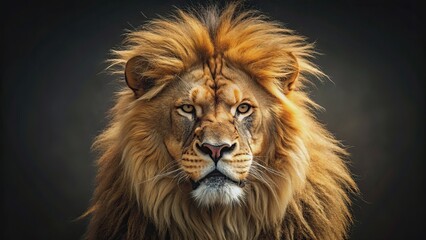 Naklejka premium Angry-faced lion with pure golden fur and massive appearance, lion, wildlife, animal, predator, fierce, angry, golden, majestic