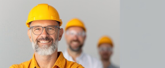 Train repair team ready for work, copy space on clear white background, natural lighting