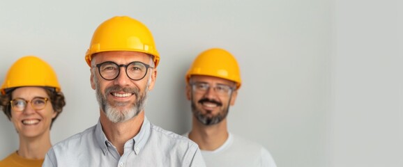Train repair team ready for work, copy space on clear white background, natural lighting
