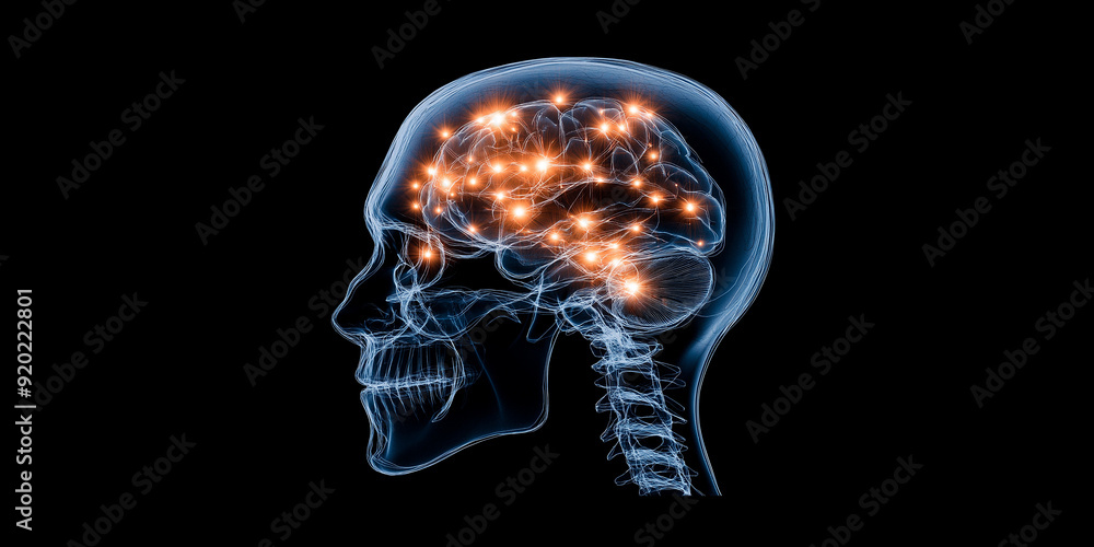 Poster human brain showing active neuronal synapses activity