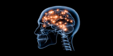 Human brain showing active neuronal synapses activity