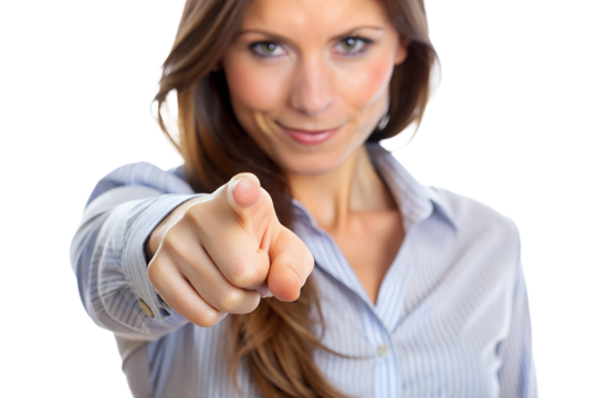 close-up A hand's women pointing isolated on transparent background