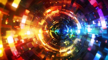 Fototapeta premium A mesmerizing abstract art piece depicting a vibrant light tunnel filled with colorful energy and dynamic patterns