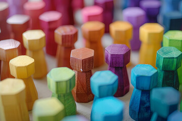 Fototapeta premium Centralization of data and people, concept image with a circle of colorful wooden blocks representing unity