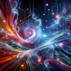 Fototapeta premium Fractal realms of glowing energy and swirling motion, showcasing a vibrant, abstract design in a futuristic space7