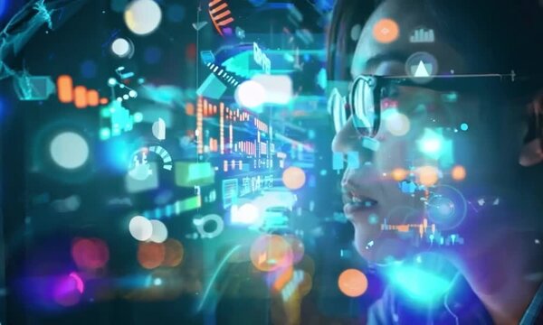 AI, Machine learning, beautiful woman robot with digital technology on brain concept machine deep learning, science artificial intelligence technology network exchange futuristic innovation.