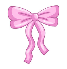 Girly pink bow and ribbon in simple style. Vector illustration