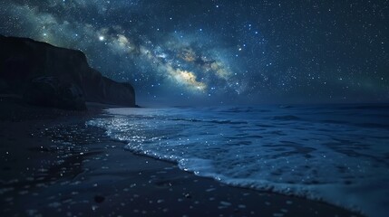 Beautiful starry sky over sea at night