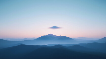 Obraz premium A quiet, empty mountaintop at dawn, with a single cloud floating in the sky, signifying the interconnectedness of nature and the divine.