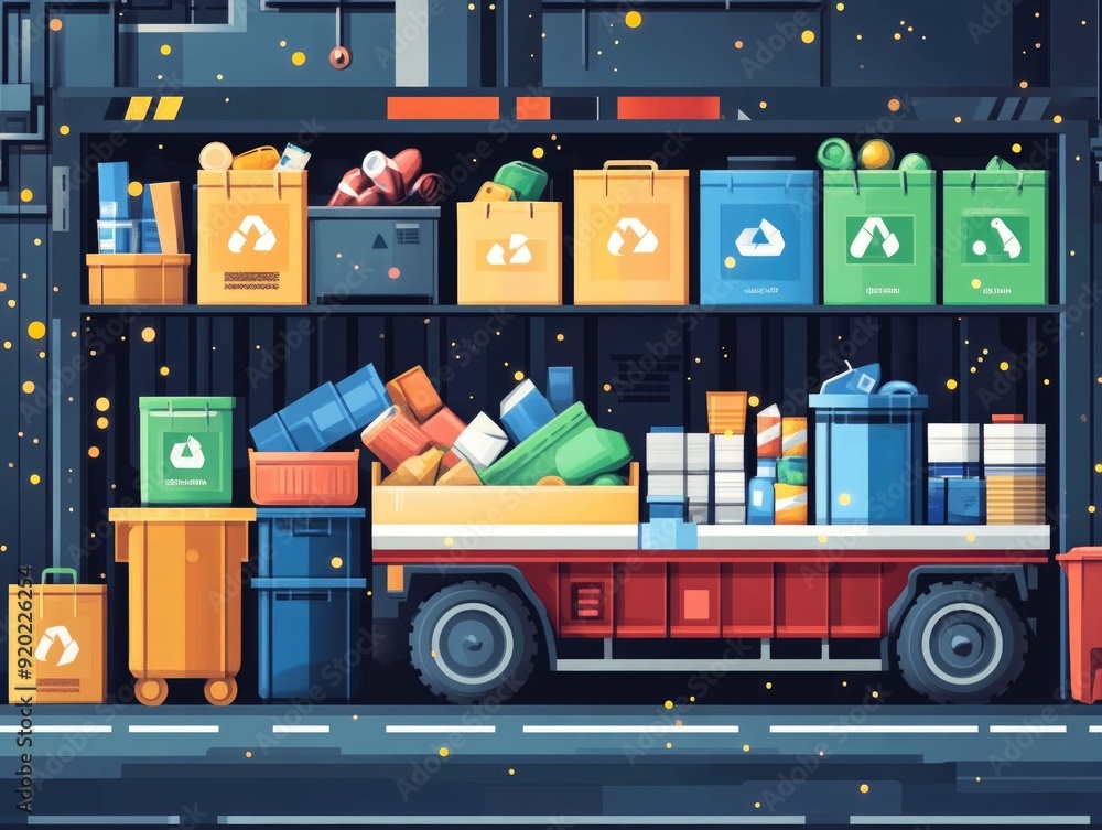 Poster automated recycling program driving efficiency improvements with flat design conceptual image showca