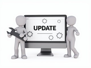 Two Computer Technicians Updating a Software System on Desktop