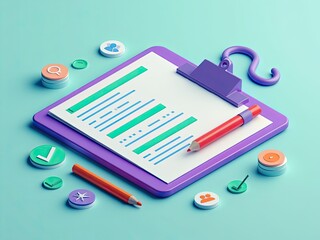 Clipboard with Colorful Office Supplies and Task Checklist