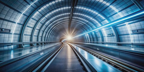 Obraz premium Futuristic subway tunnel with speeding light through modern underground corridor, futuristic, subway, tunnel, speeding