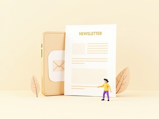 Mobile Newsletter Design with Illustration of a Person Reading on a Smartphone