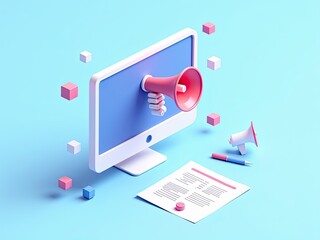 Digital Marketing and Online Advertising Concept with Computer Screen and Megaphone