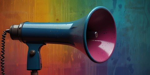 marketing communication concept with megaphone with cat . business announcement or communication concept with copy space