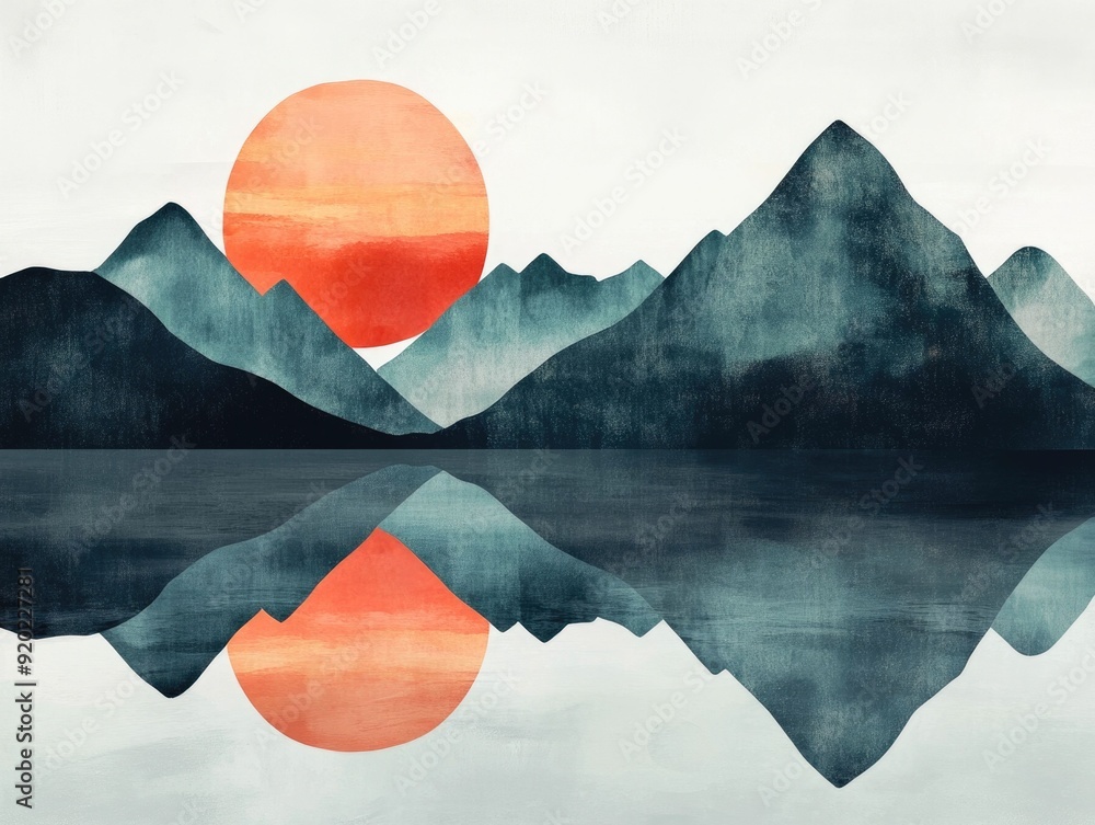 Poster a serene and contemplative abstract showcasing a minimalist flat design style with subtle gradients 