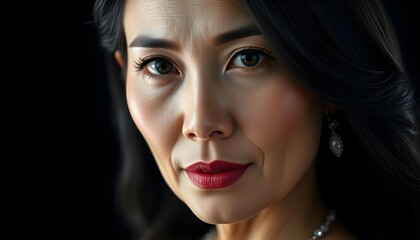 Elegant Woman with Long Curly Hair in Dramatic Lighting