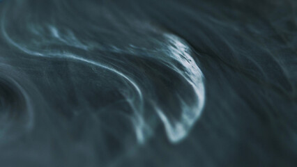 Defocused emulsion. Smoke cloud. Mystical paint art. Dark gray mixed white azure blue particles...