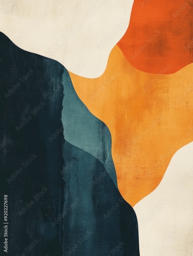 Poster minimalist abstract art with a gentle sense of melancholy featuring soft organic forms and a flat de