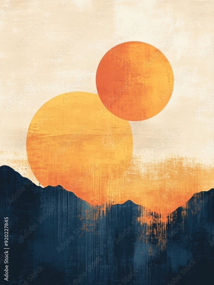 Poster minimalist abstract art featuring a clean elegant and serene geometric design with a calm and balanc