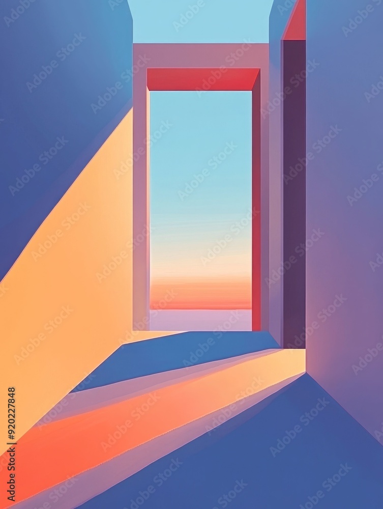 Poster captivating minimalist abstract art with serene calming vibes flat design digital featuring geometri