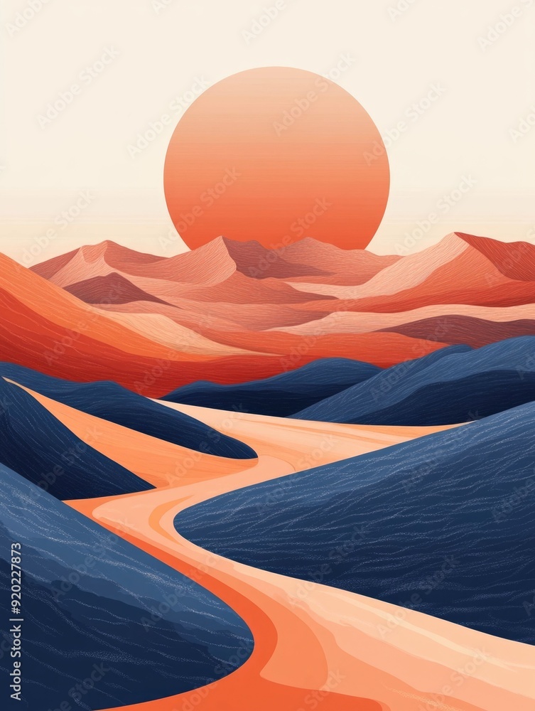 Aufkleber serene minimalist abstract art with flat geometric shapes and harmonious color palette calming and t