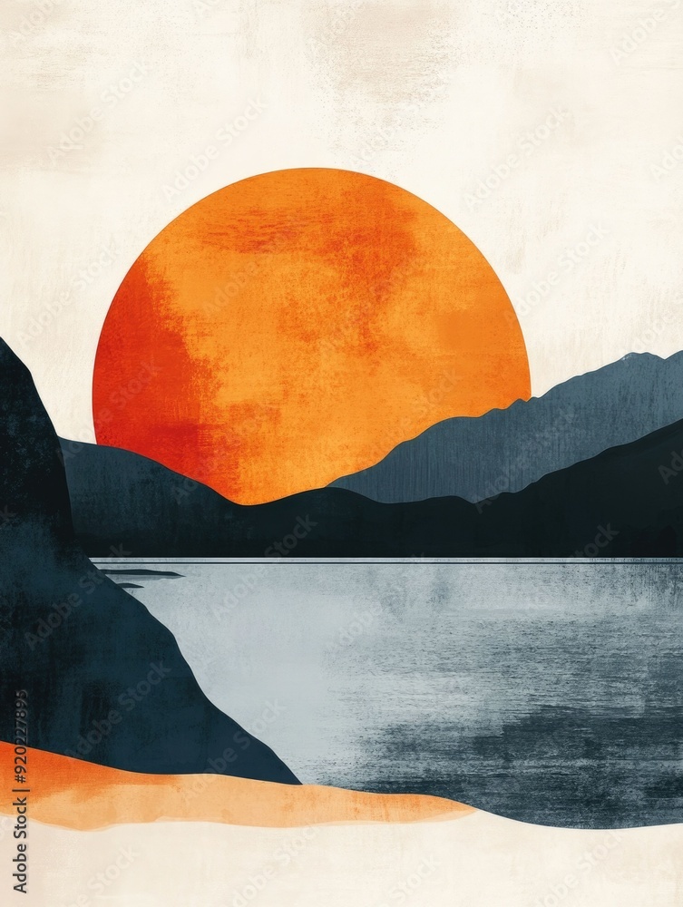 Poster serene abstract landscape with minimalist geometric patterns flat design a calm tranquil atmosphere 