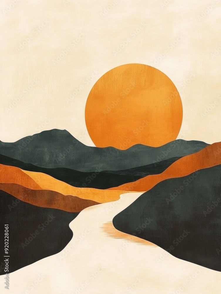 Poster tranquil minimalist abstract art with serene flat design composition of geometric shapes and calming