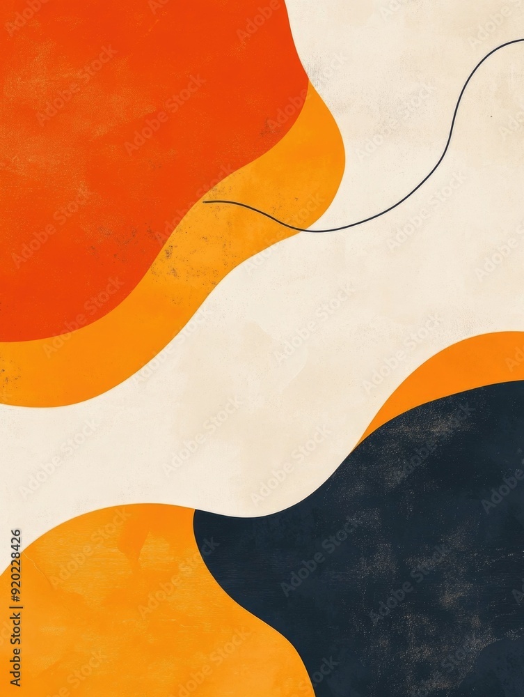 Poster minimalist abstract art featuring elegant fluid lines and shapes in a soft calming color palette the