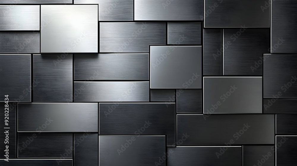 Poster a textured pattern of metallic tiles in varying shades of black and gray.