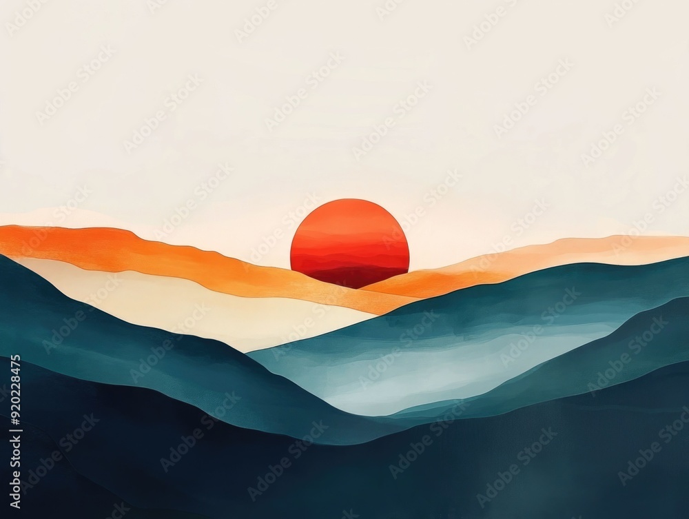 Poster minimalist abstract art with a profound sense of tranquility and a calming palette displayed in a cl