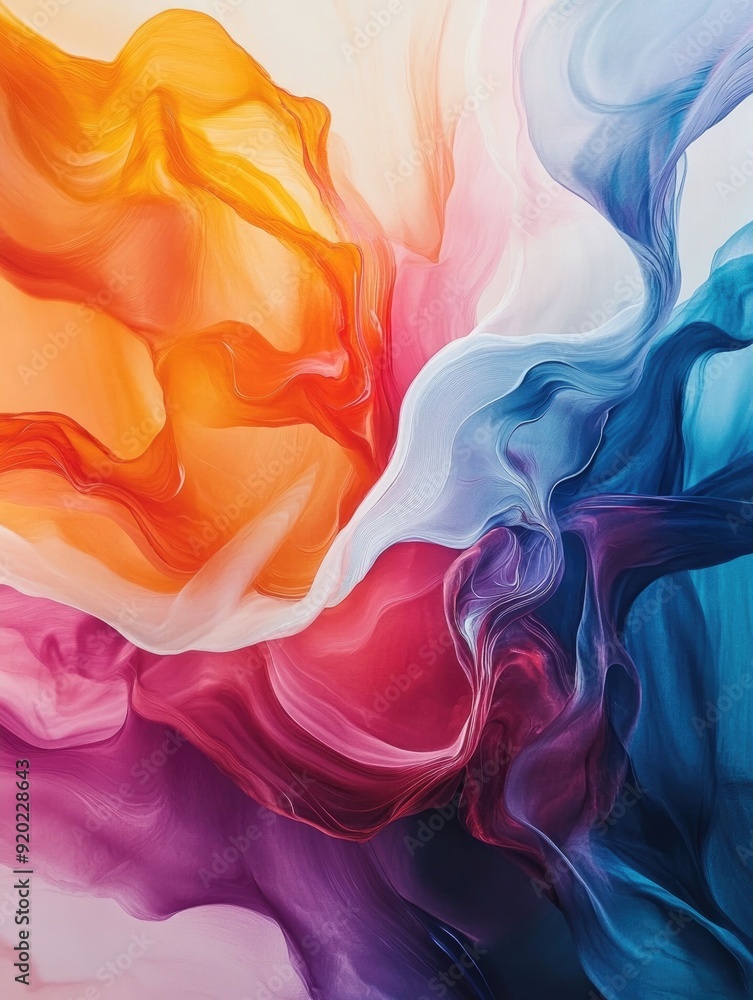 Poster captivating abstract art featuring fluid dynamic forms and vibrant gradient transitions that evoke a