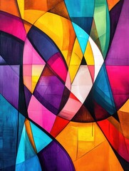 Fototapeta premium Vibrant Geometric Abstract with Dynamic Lines and Energetic Color Patterns Contemporary and modern digital art featuring bold shapes fluid forms and a harmonious blend of bright hues