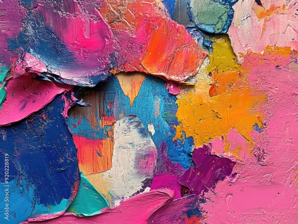 Poster vibrant layered textures and organic shapes in a creative abstract digital artwork with a bold moder