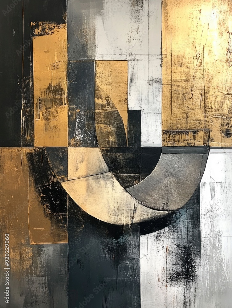 Poster striking abstract art featuring bold contrasting metallic shapes and minimalist geometric patterns t