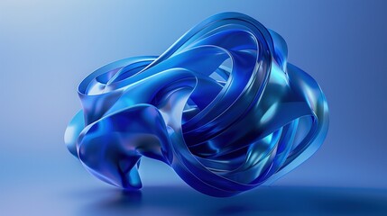Abstract Blue 3D Curved Ribbon Form