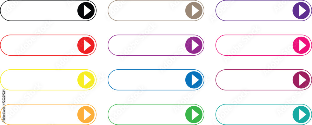 Poster set of different color outline buttons with arrow. web menu buttons template vector illustration.