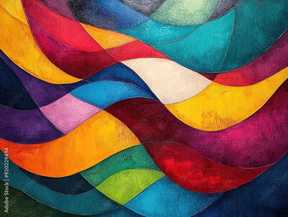 Poster vibrant and dynamic abstract artwork featuring a captivating composition of curves lines and vibrant