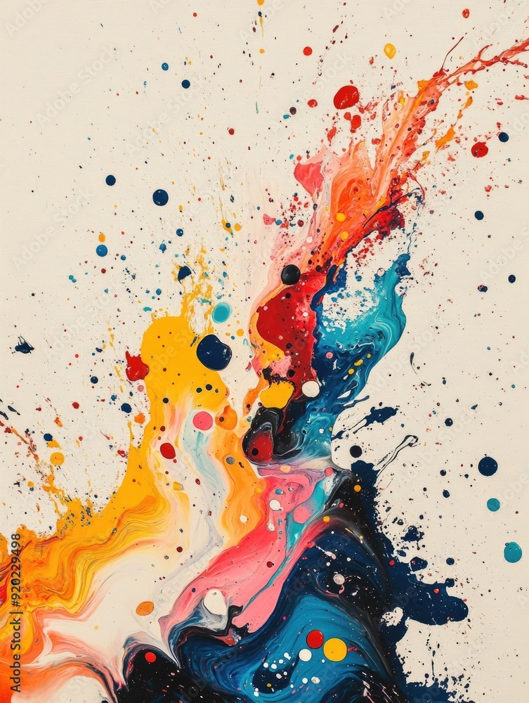 Poster vibrant abstract fluid shapes and splatter pattern modern digital art design with energetic colorful