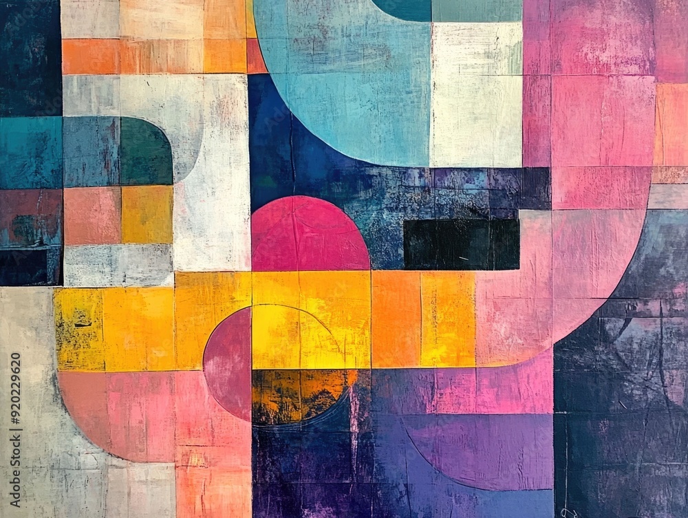 Poster mesmerizing abstract artwork featuring a captivating composition of overlapping colorful geometric s