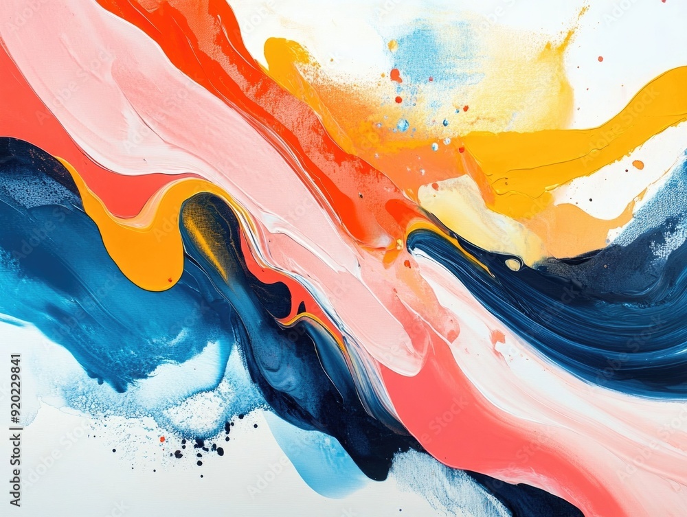 Poster fluid and freeform abstract artwork featuring bold vibrant color contrasts and dynamic expressive sh