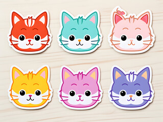 Cat head kawaii stickers with vibrant color