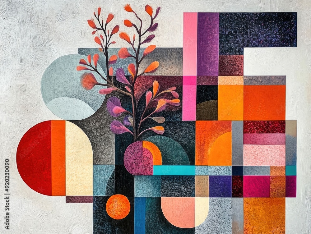 Poster captivating geometric and organic fusion a modern abstract masterpiece blending bold shapes vibrant 